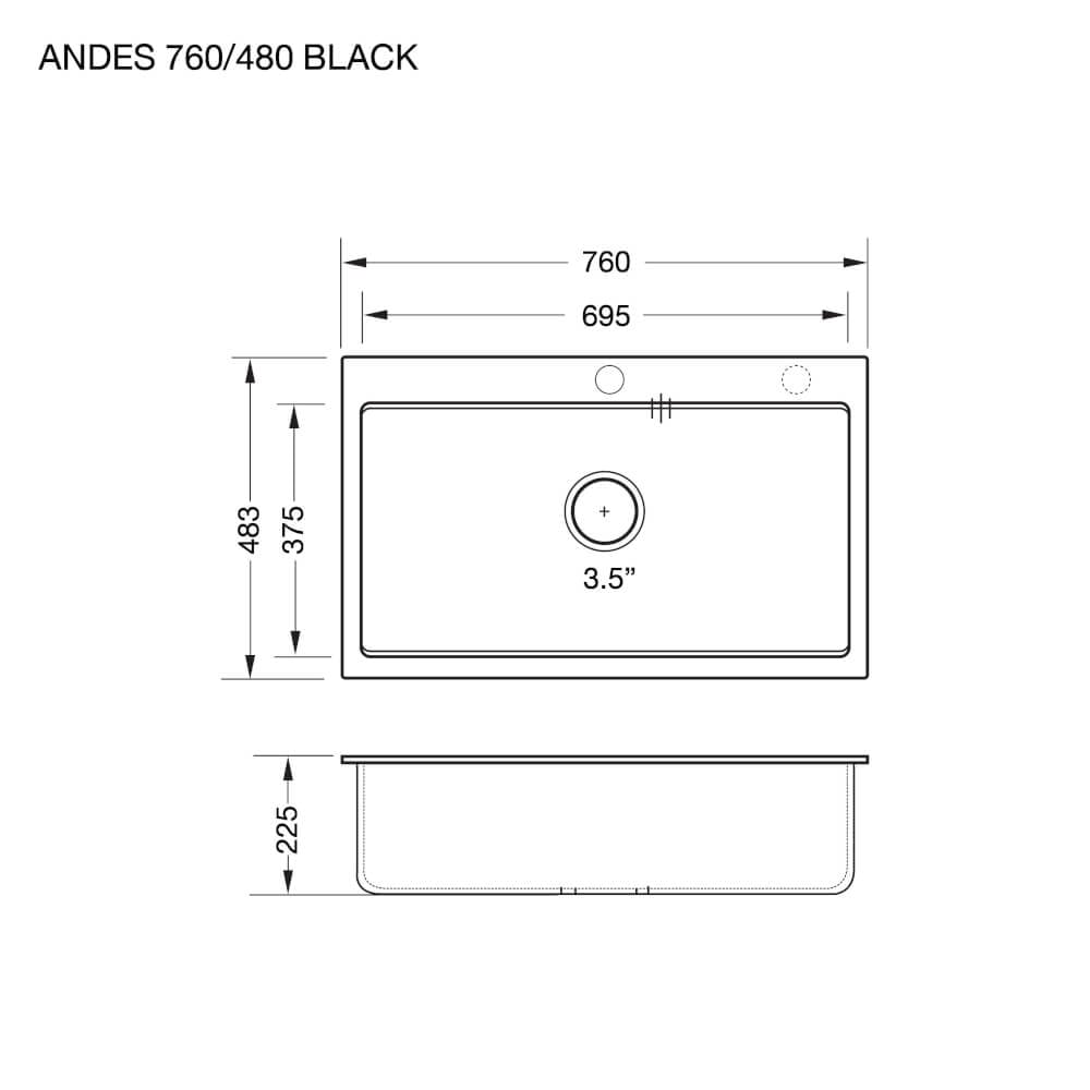 อ่างล้างจานหินแกรนิต EVE ANDES 760/480 BLACK แถม AZTAC II BLACK
